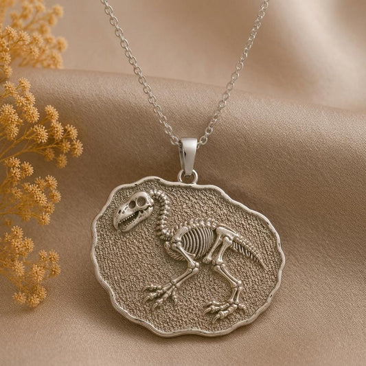 Gastornis Fossil Pendant Necklace | 925 Sterling Silver | Prehistoric Fossil Theme | Paleontology Lover Gift