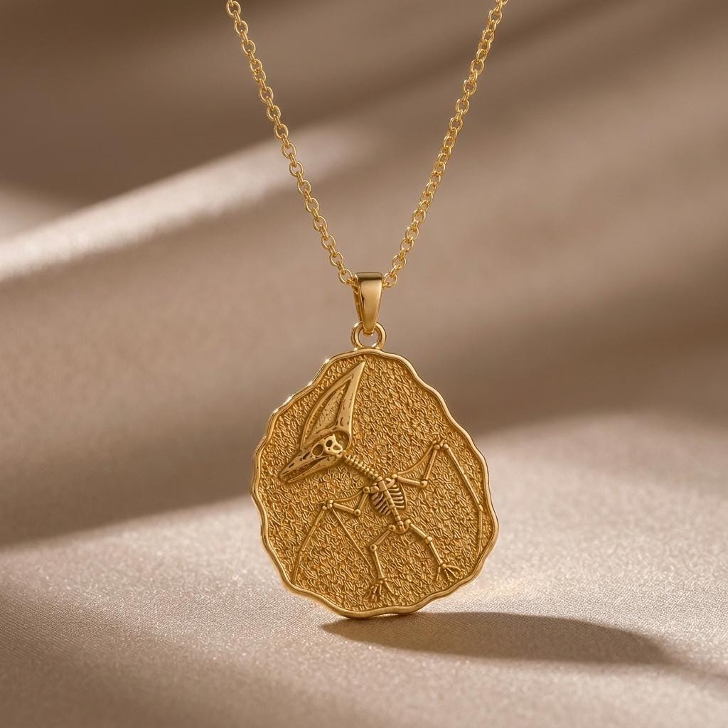 Tapejara Fossil Pendant Necklace | 925 Sterling Silver | Paleontology Inspired | Science Lover Gift