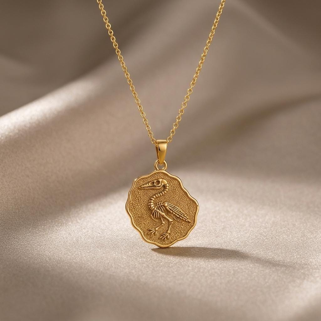 Ichthyornis Fossil Pendant | Plated Sterling Silver | Paleontology Inspired | Unique Science Gift