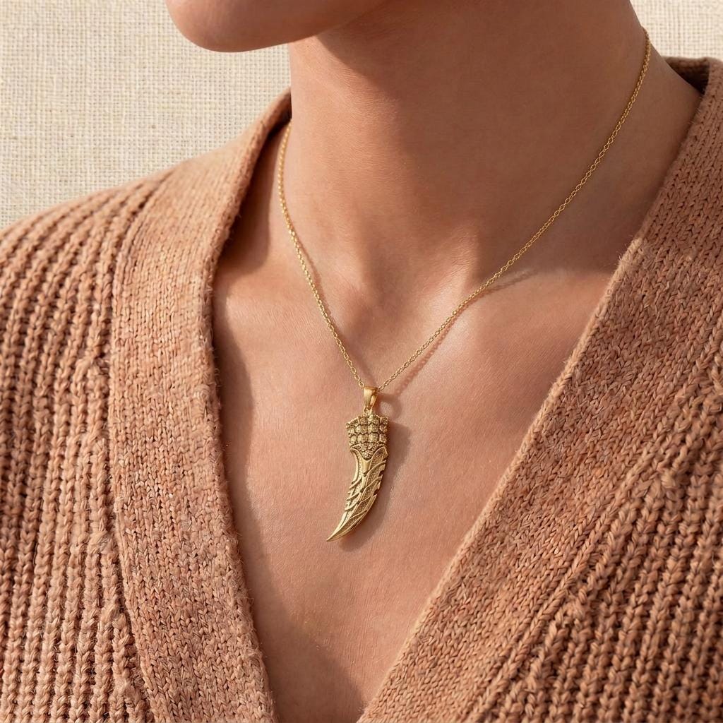 Dunkleosteus Jaw Tooth Pendant | 925 Sterling Silver | Prehistoric Fossil Style | Unique Statement Gift