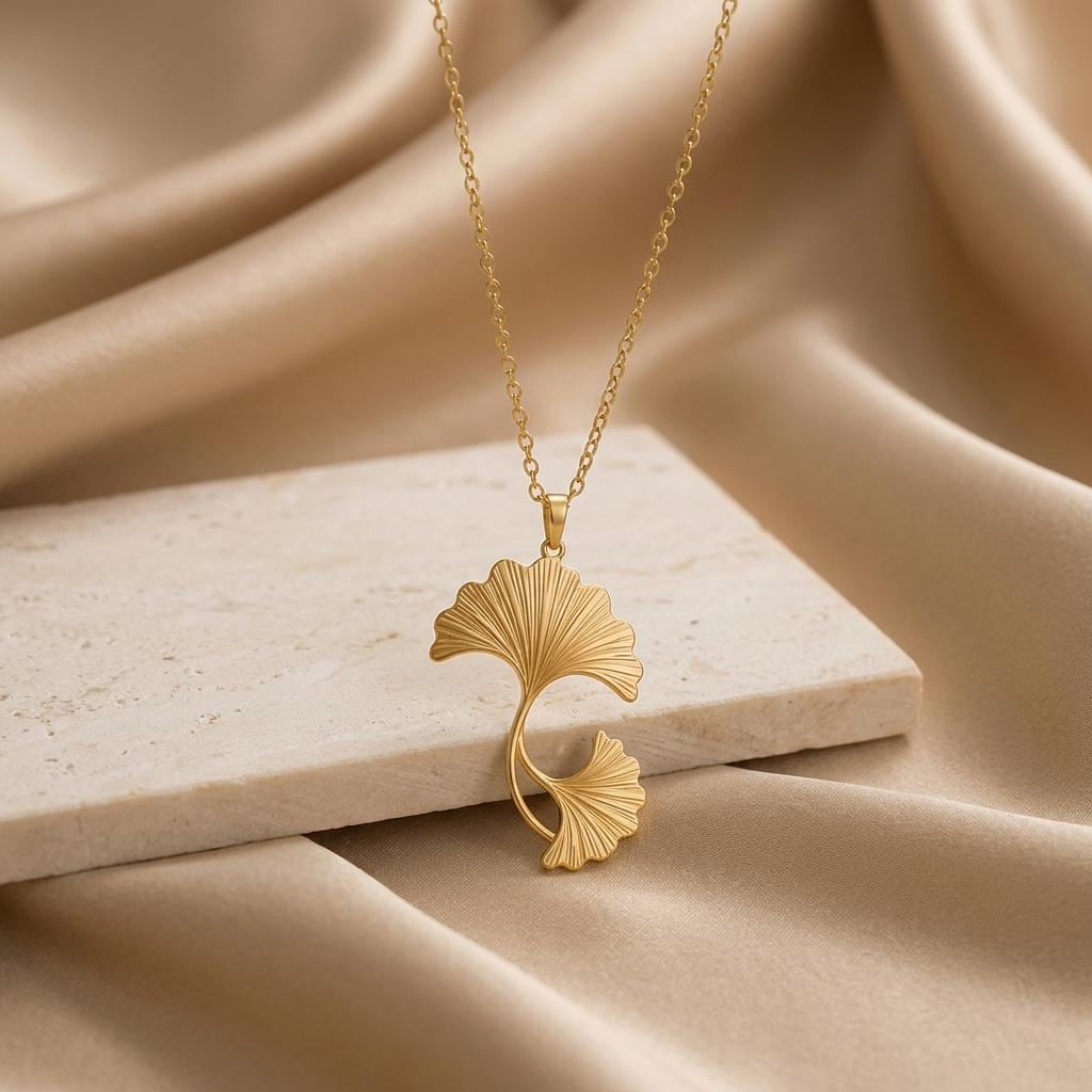Ginkgo Wave Necklace | 925 Sterling Silver | Botanical Nature Theme | Meaningful Gift for Her
