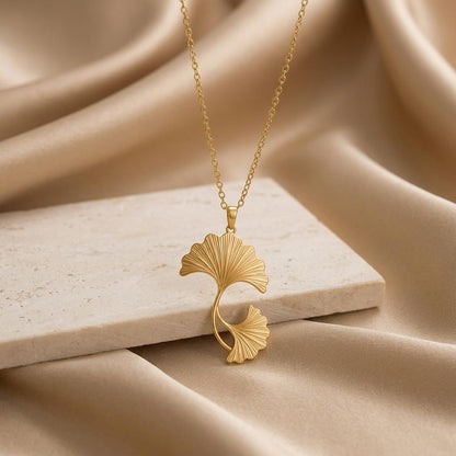 Ginkgo Wave Necklace | 925 Sterling Silver | Botanical Nature Theme | Meaningful Gift for Her