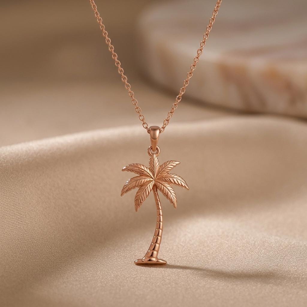 Palm Breeze Necklace | 925 Sterling Silver | Tropical Island Theme | Summer Vacation Gift