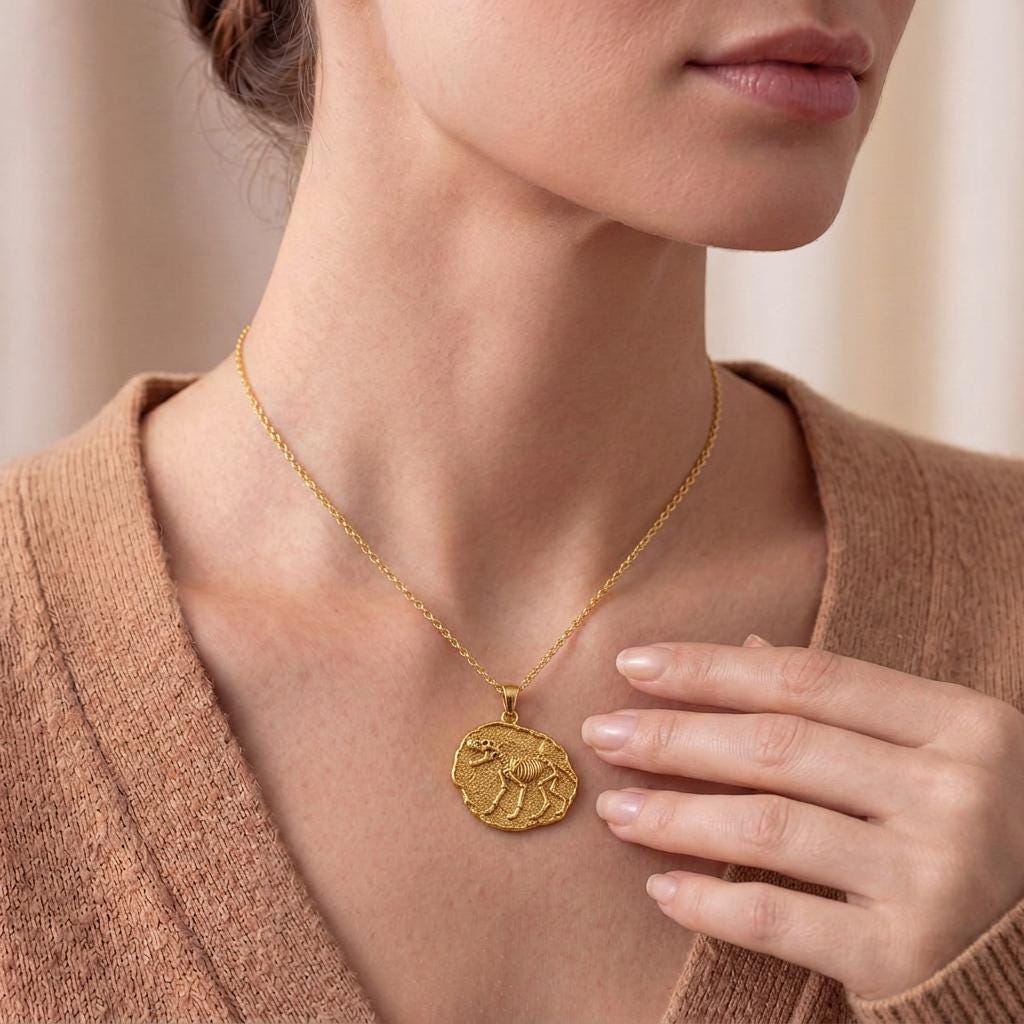 Dire Wolf Fossil Pendant Necklace | Sterling Silver | Ancient Fossil Theme | Unique Statement Gift