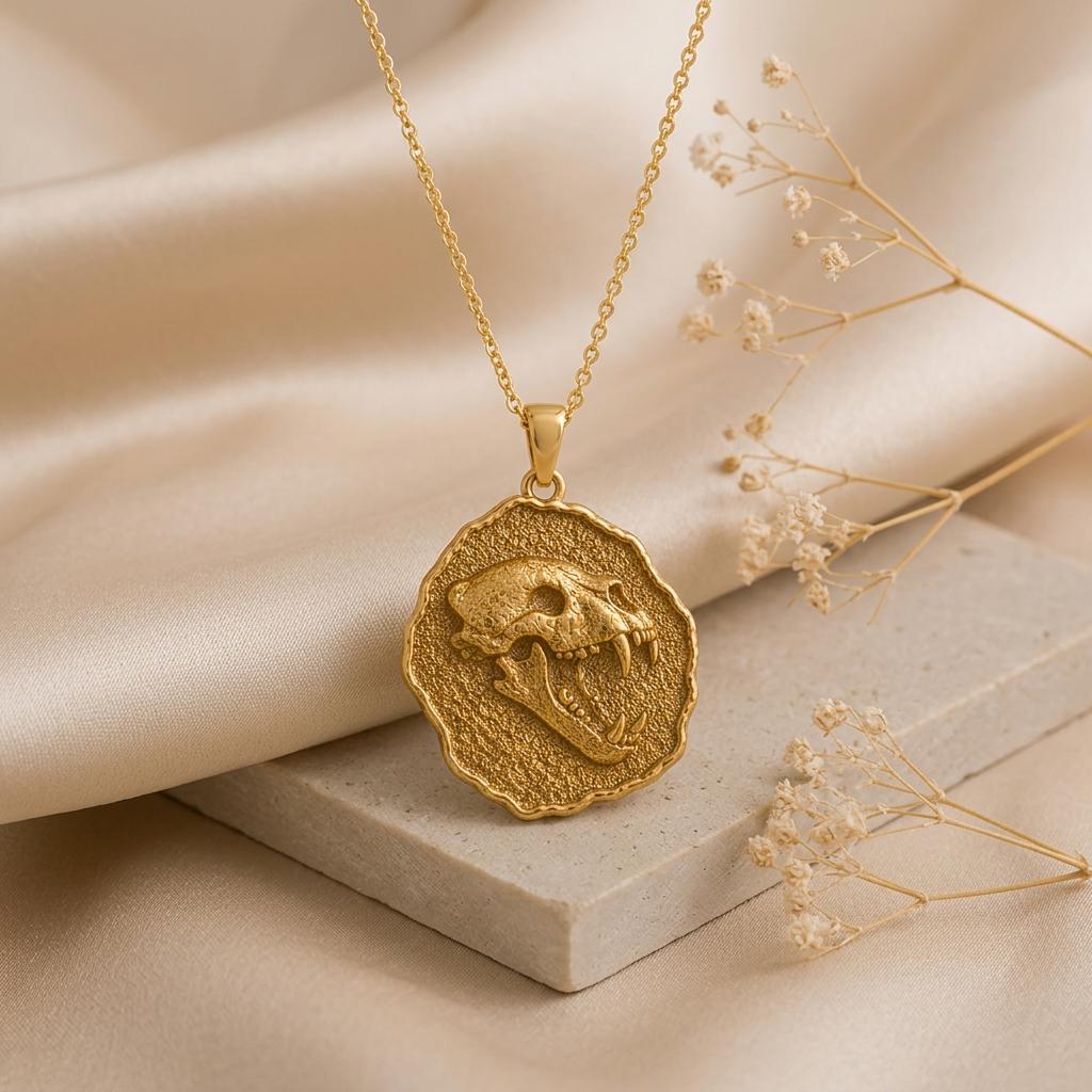 Cave Bear Fossil Pendant Necklace | 925 Sterling Silver | Prehistoric Fossil Theme | Unique Statement Gift