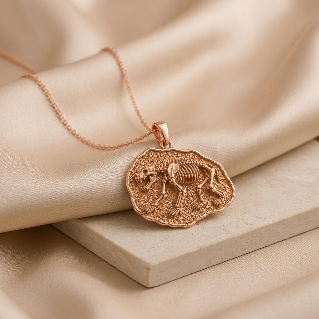 Cave Bear Fossil Pendant Necklace | 925 Sterling Silver | Prehistoric Animal Theme | Unique Gift for Explorers