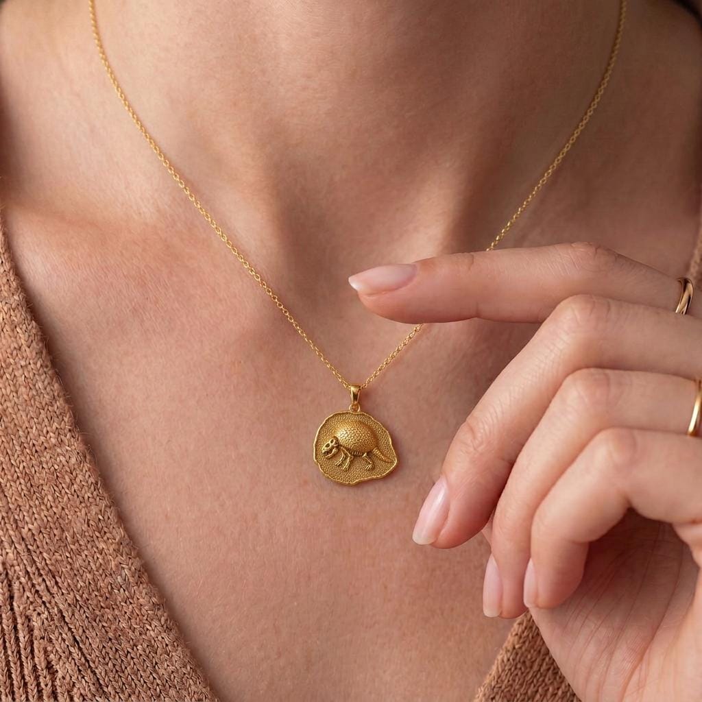Glyptodon Fossil Pendant Necklace | 925 Sterling Silver | Prehistoric Fossil Style | For Science Enthusiasts