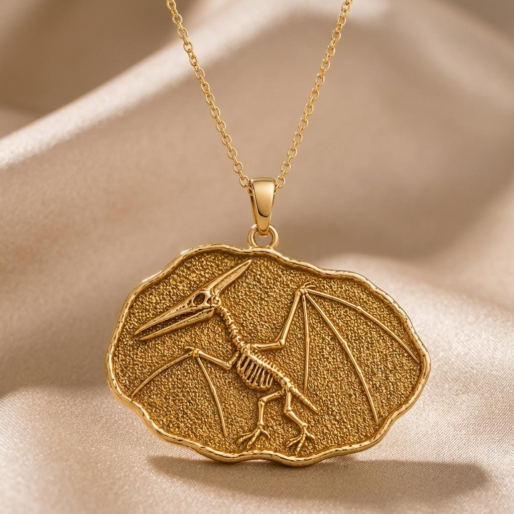 Quetzalcoatlus Fossil Pendant Necklace | 925 Sterling Silver | Paleontology Theme | For Science Lovers