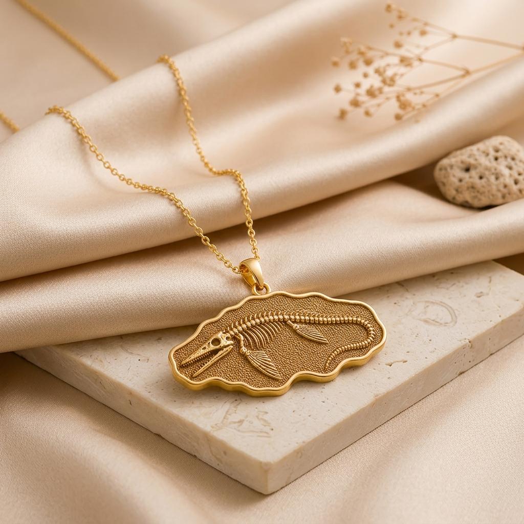 Tylosaurus Fossil Pendant Necklace | 925 Sterling Silver | Dinosaur Fossil Theme | Unique Science Gift