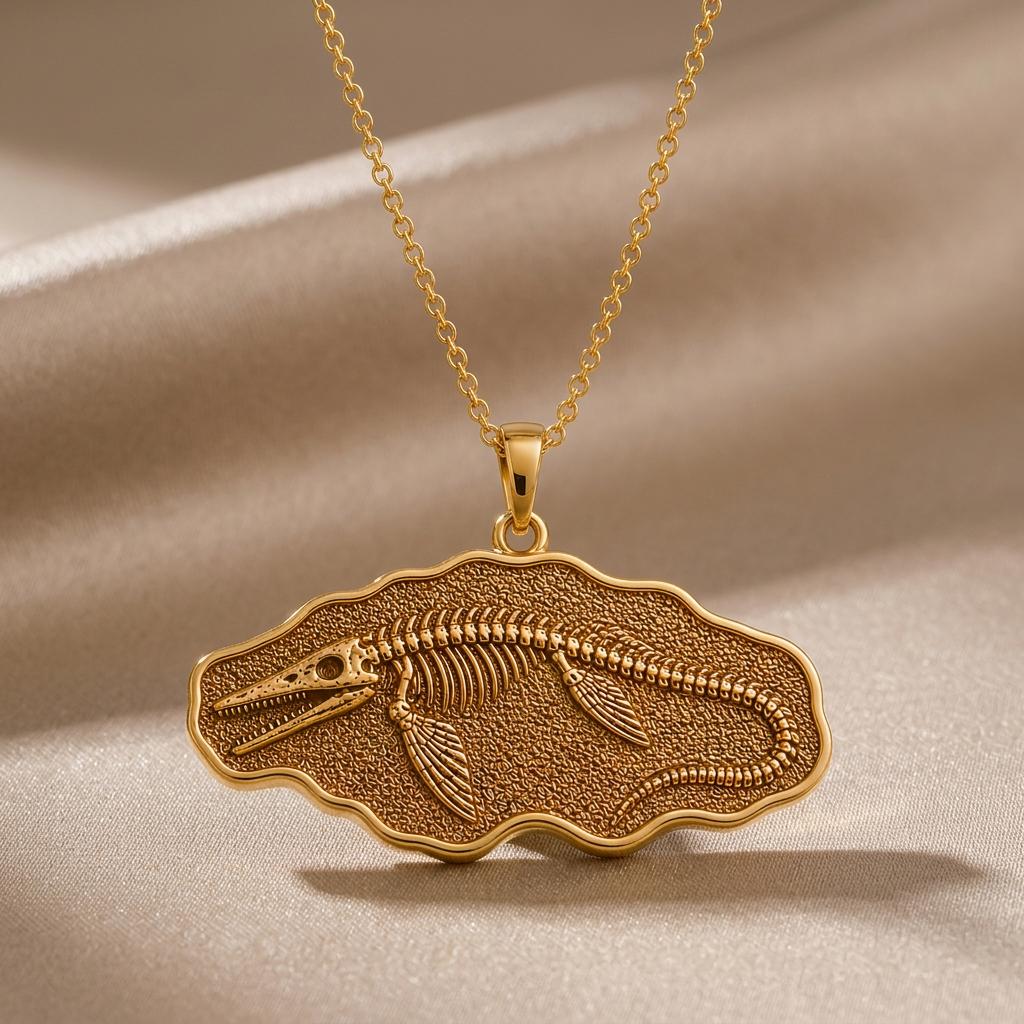 Tylosaurus Fossil Pendant Necklace | 925 Sterling Silver | Dinosaur Fossil Theme | Unique Science Gift