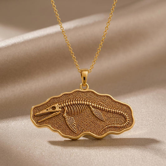 Tylosaurus Fossil Pendant Necklace | 925 Sterling Silver | Dinosaur Fossil Theme | Unique Science Gift