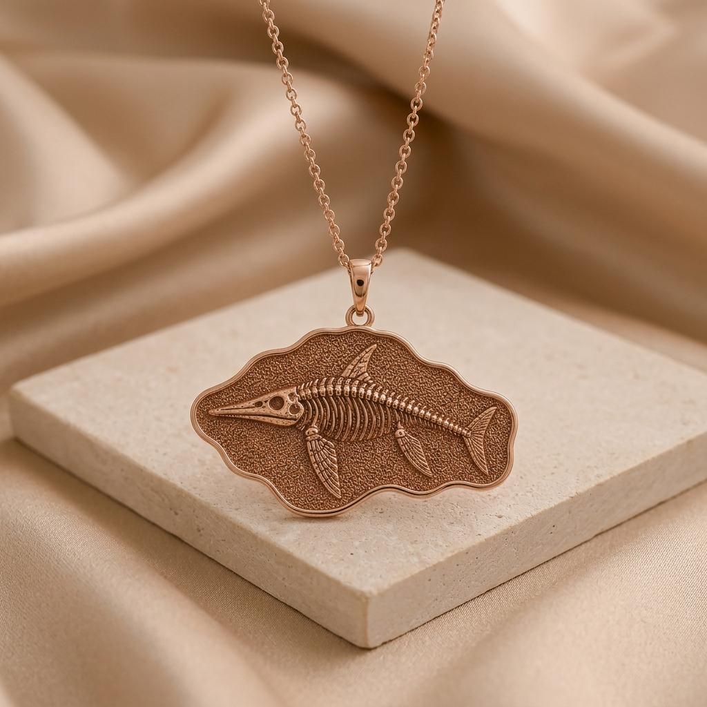 Ichthyosaurus Fossil Pendant Necklace | 925 Sterling Silver | Paleontology Inspired | Unique Science Gift