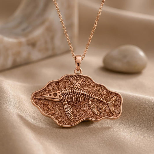 Ichthyosaurus Fossil Pendant Necklace | 925 Sterling Silver | Paleontology Inspired | Unique Science Gift