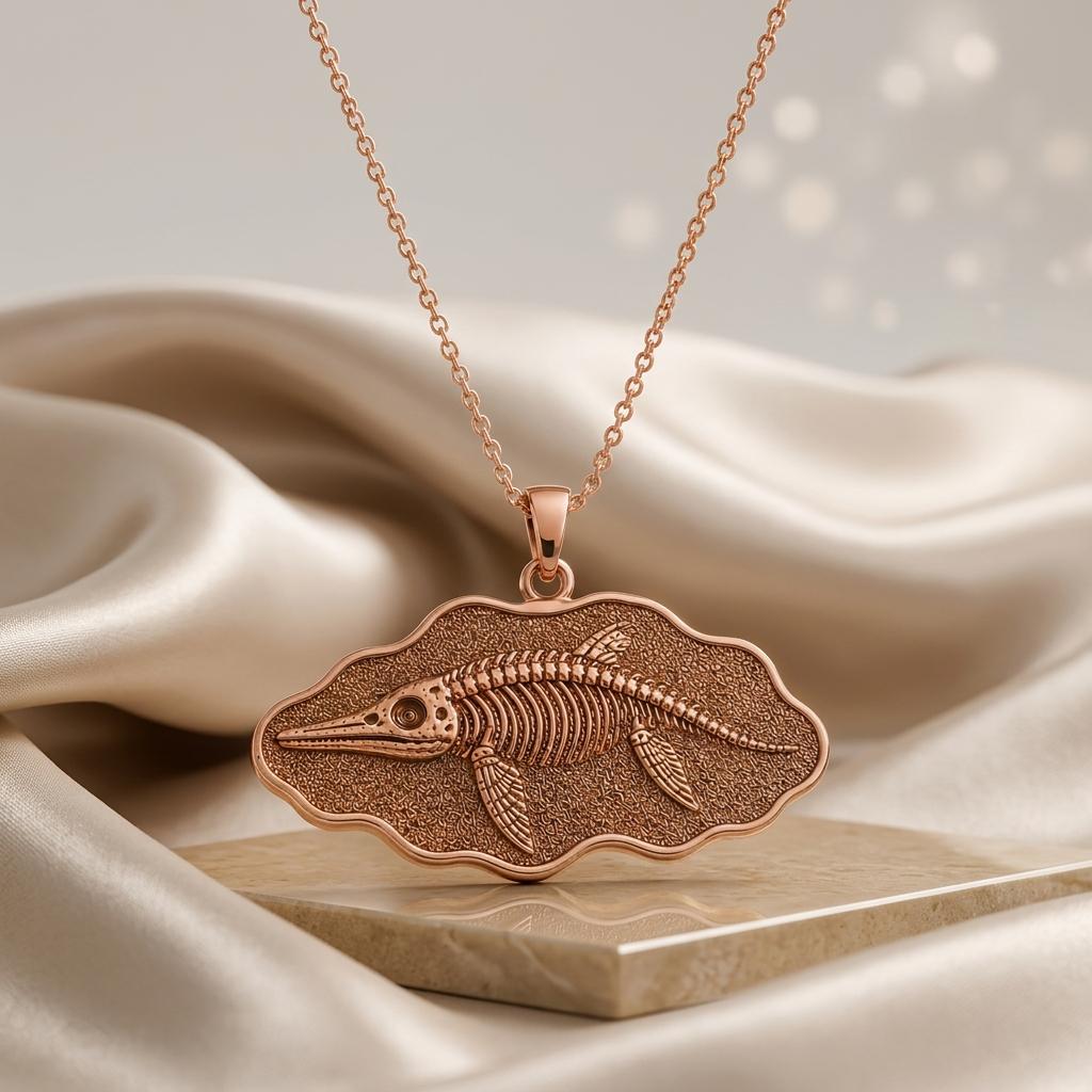 Ophthalmosaurus Fossil Pendant Necklace | Gold Plated Silver | Fossil Skeleton Design | Paleontology Lover Gift