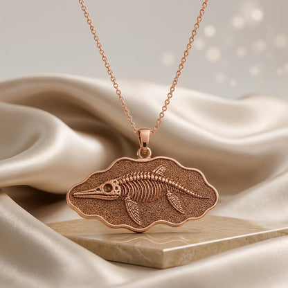 Ophthalmosaurus Fossil Pendant Necklace | Gold Plated Silver | Fossil Skeleton Design | Paleontology Lover Gift