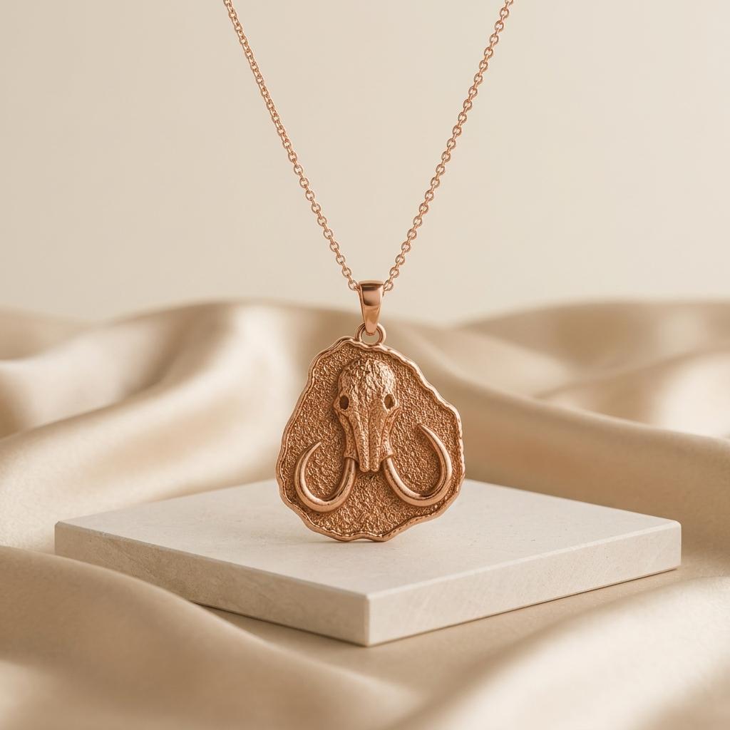 Mammoth Skull Fossil Pendant Necklace | 925 Sterling Silver | Ancient Fossil Inspired | Meaningful Gift for Him/Her