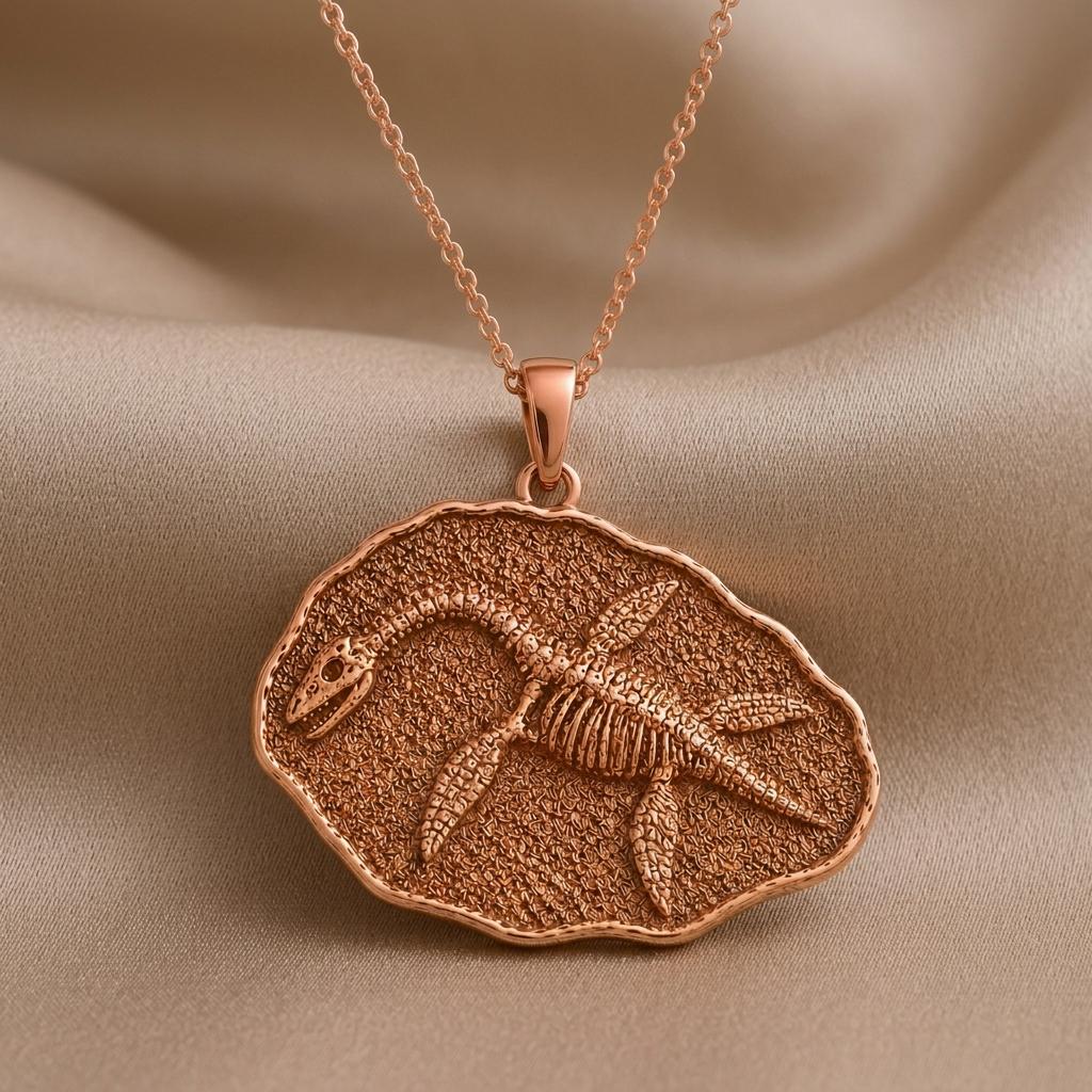 Plesiosaurus Fossil Pendant Necklace | 925 Sterling Silver | Prehistoric Fossil Theme | Unique Science Lover Gift