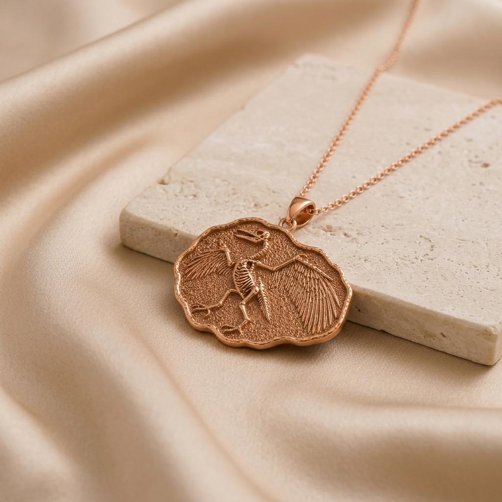 Argentavis Fossil Pendant Necklace | 925 Sterling Silver | Prehistoric Avian Design | Unique Science Lover Gift