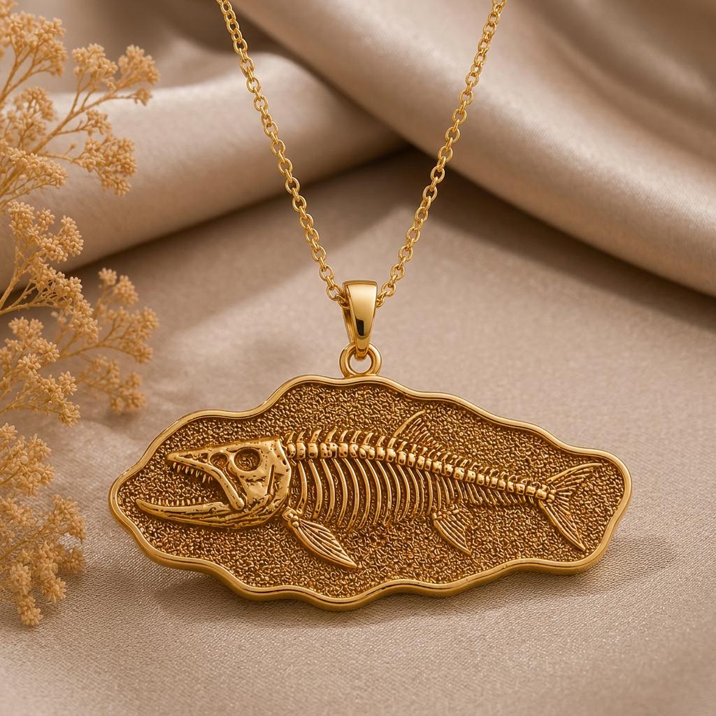 Xiphactinus Fossil Pendant Necklace | 925 Sterling Silver | Paleontology Inspired Jewelry | Unique Science Lover Gift