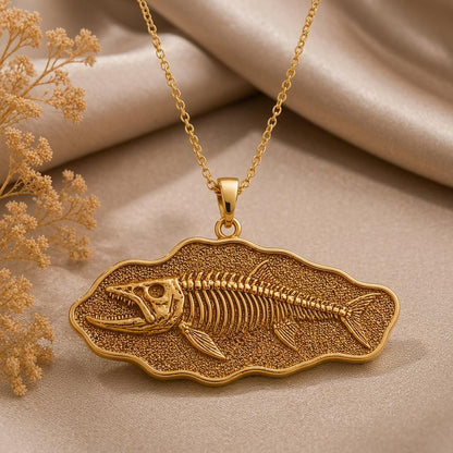 Xiphactinus Fossil Pendant Necklace | 925 Sterling Silver | Paleontology Inspired Jewelry | Unique Science Lover Gift