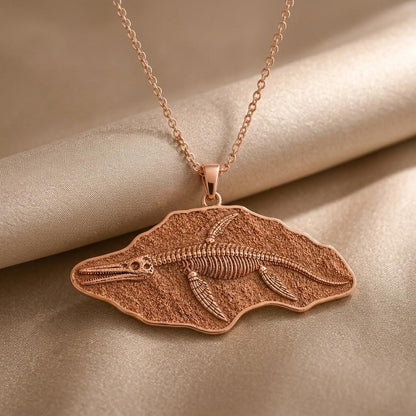 Shonisaurus Fossil Pendant | Gold Plated Silver | Ancient Marine Life Theme | Unique Science Gift