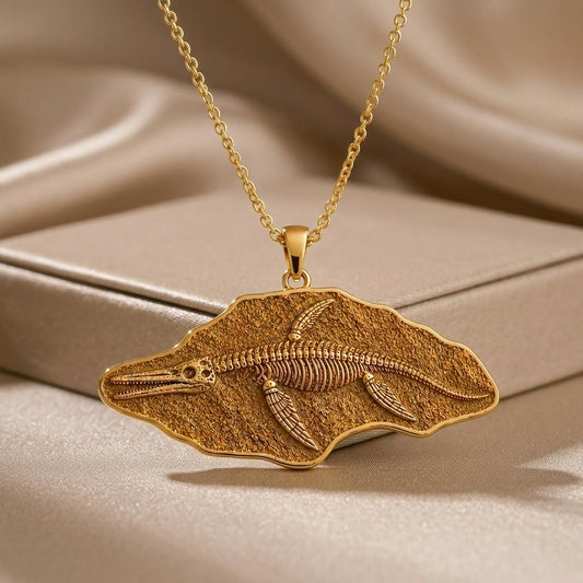 Shonisaurus Fossil Pendant | Gold Plated Silver | Ancient Marine Life Theme | Unique Science Gift