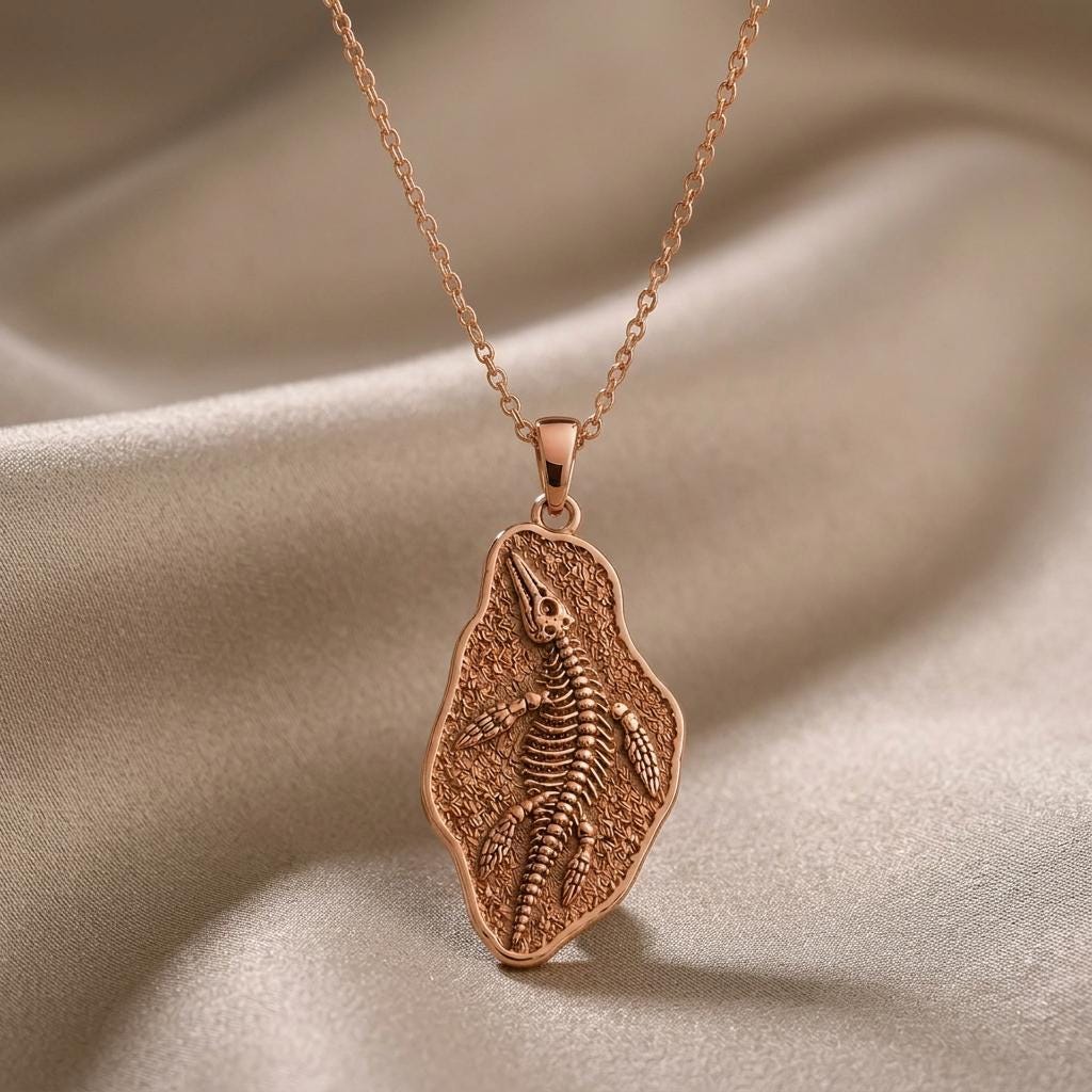 Nothosaurus Fossil Pendant Necklace | 925 Sterling Silver | Prehistoric Fossil Design | Unique Science Gift