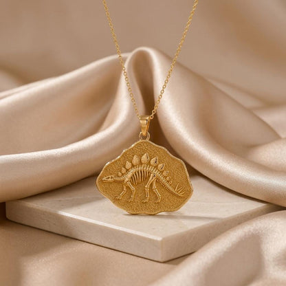 Stegosaurus Fossil Pendant | Gold Plated Sterling Silver | Dinosaur Theme | Science Enthusiast Gift