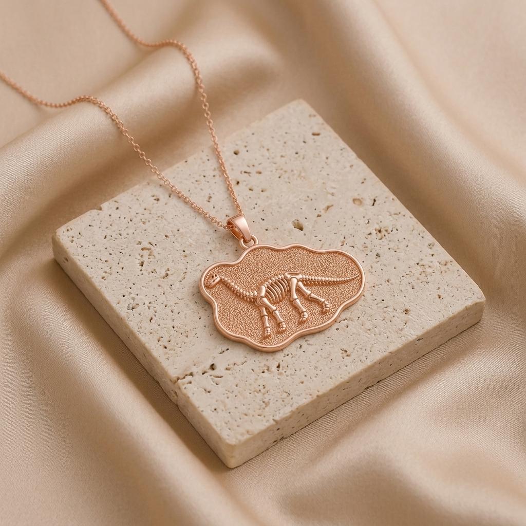 Brachiosaurus Fossil Pendant Necklace | 925 Sterling Silver | Prehistoric Fossil Style | Gift for Science Lovers