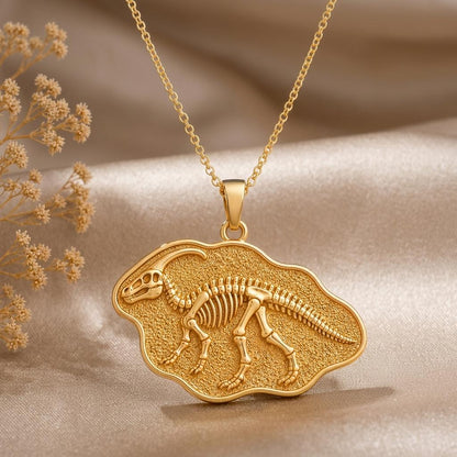 Parasaurolophus Fossil Pendant Necklace | Sterling Silver | Dinosaur Fossil Theme | Gift for Science Enthusiasts