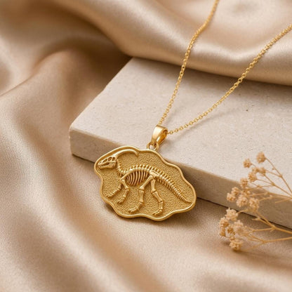 Parasaurolophus Fossil Pendant Necklace | Sterling Silver | Dinosaur Fossil Theme | Gift for Science Enthusiasts