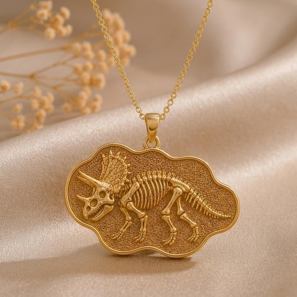 Styracosaurus Fossil Pendant Necklace | 925 Sterling Silver | Prehistoric Dinosaur Theme | Unique Gift for Science Lovers