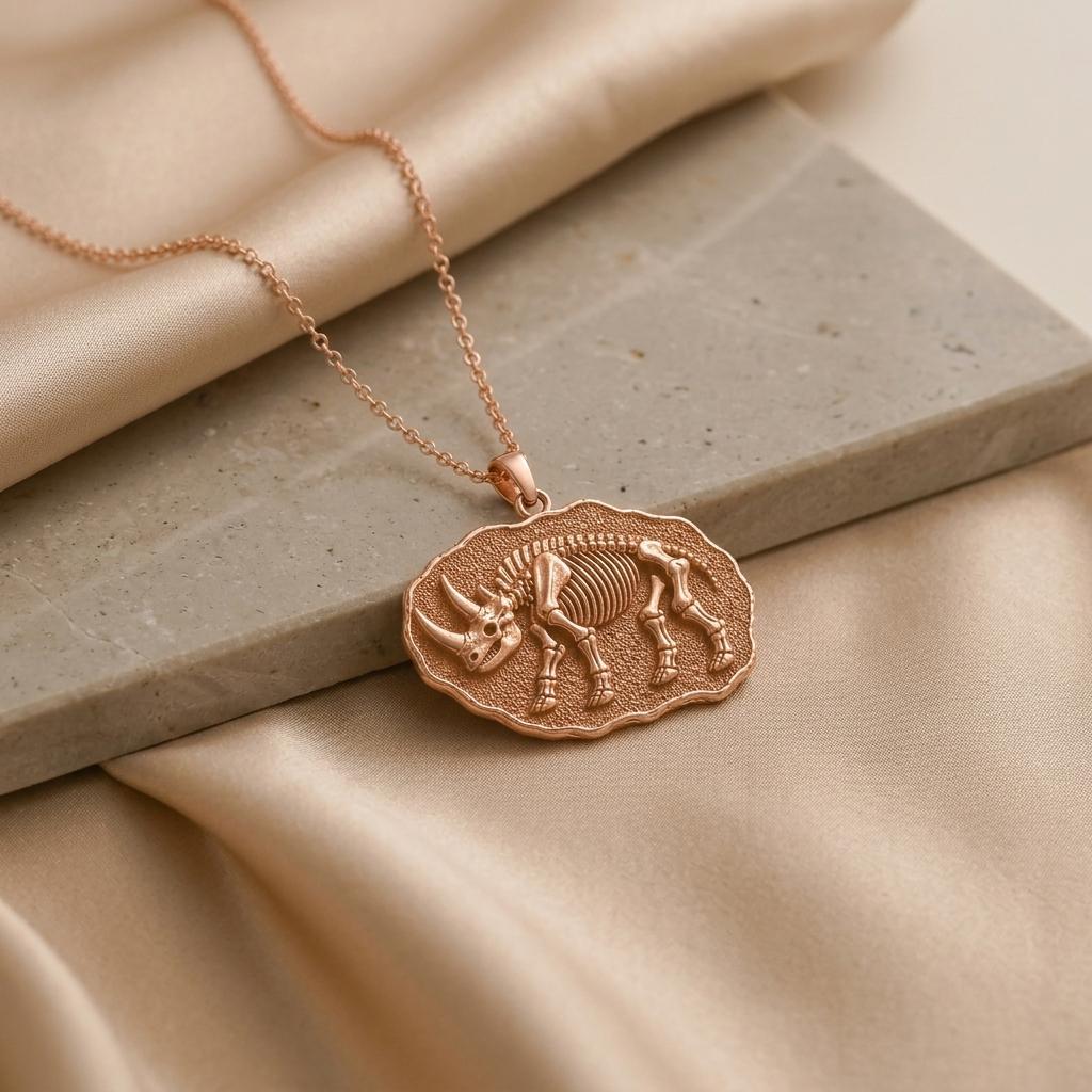 Arsinoitherium Fossil Pendant Necklace | 925 Sterling Silver | Prehistoric Animal Theme | Unique Science Gift