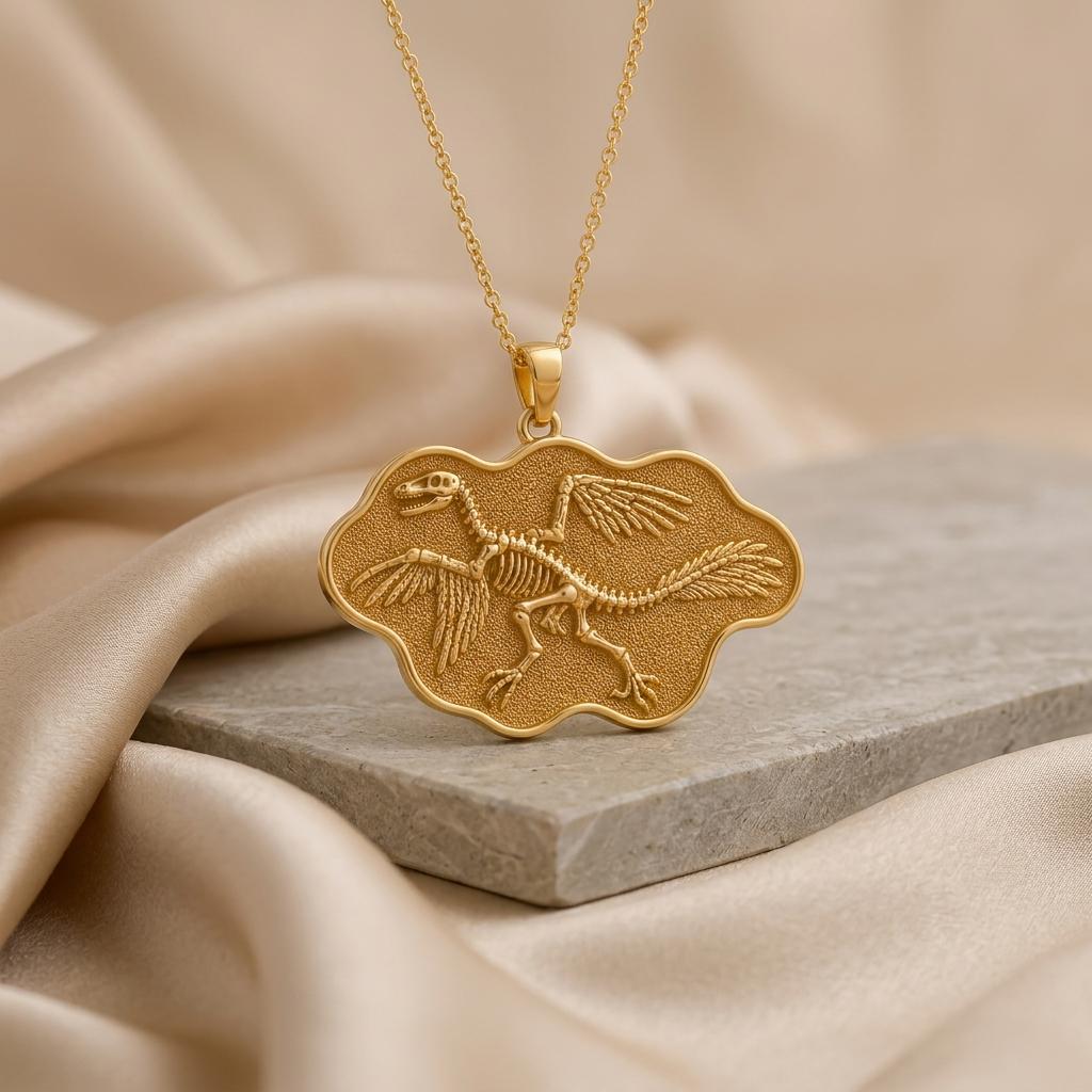 Microraptor Fossil Pendant | 925 Sterling Silver | Dinosaur Fossil Theme | For Science Enthusiasts