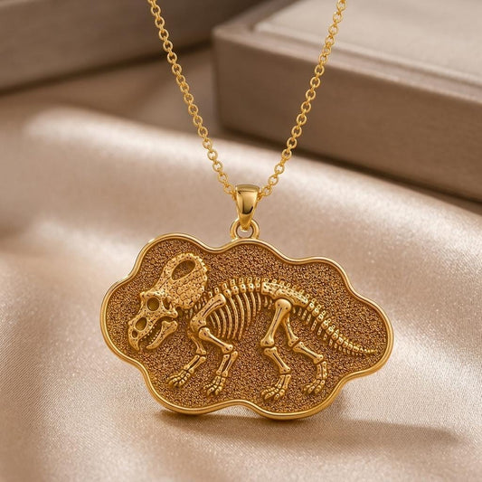 Protoceratops Fossil Pendant | 925 Sterling Silver | Dinosaur Fossil Theme | Unique Paleontology Gift