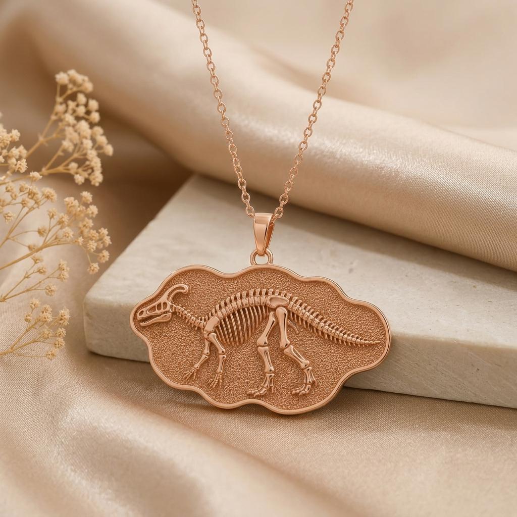 Edmontosaurus Fossil Pendant | 925 Sterling Silver | Prehistoric Style | Science Lover Gift