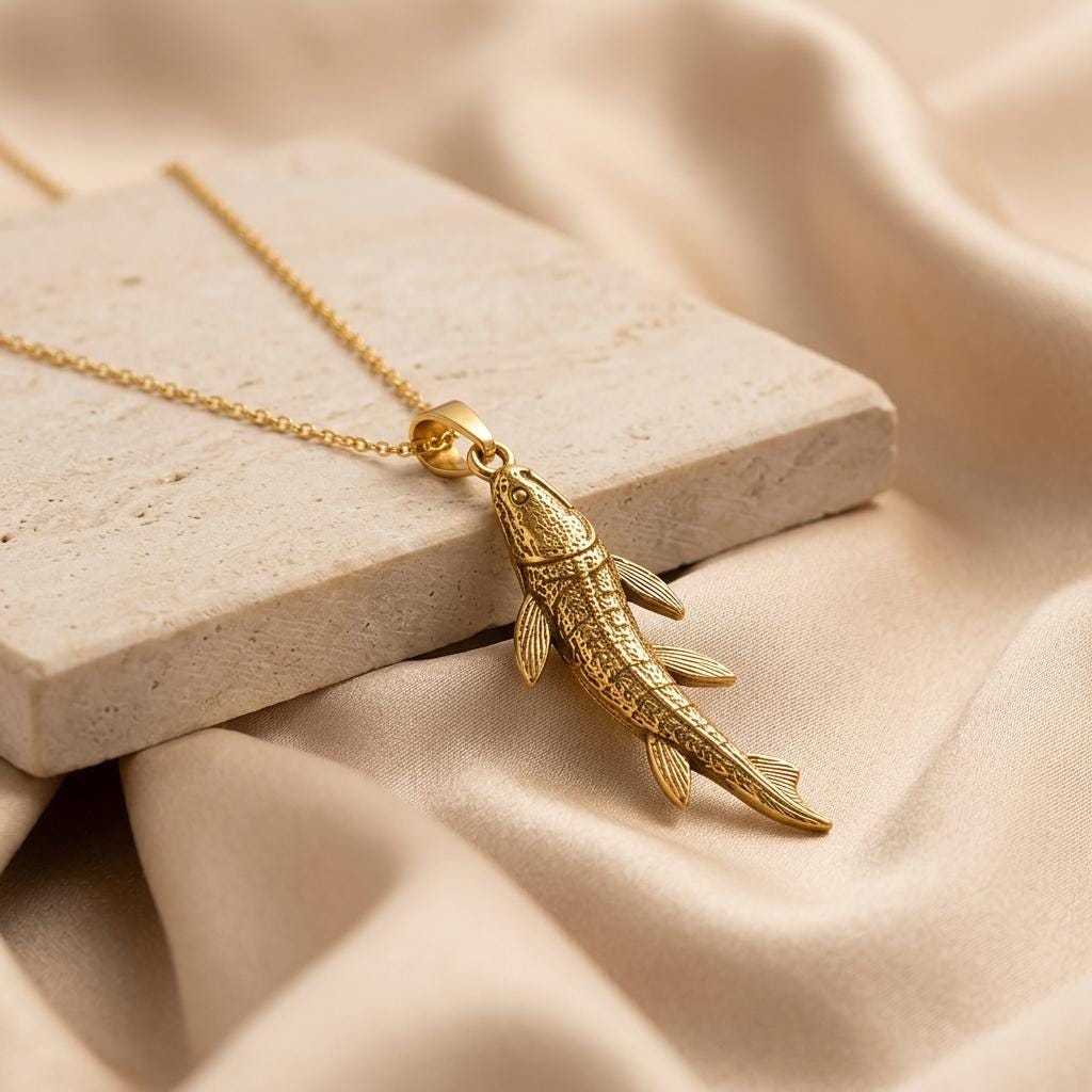 Tiktaalik Pendant | Gold Plated Silver | Ancient Life & Evolution | Unique Science Gift