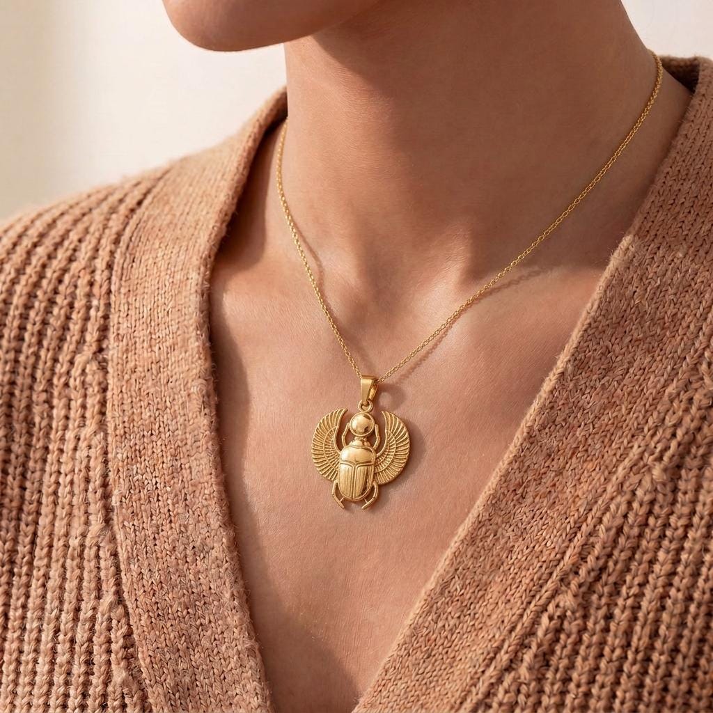 Egyptian Scarab Pendant | 925 Sterling Silver Jewelry | Ancient Egyptian Symbolism | Protection & Good Luck Gift