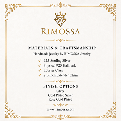 RIMOSSA Jewelry materials and craftsmanship card for 925 sterling silver jewelry